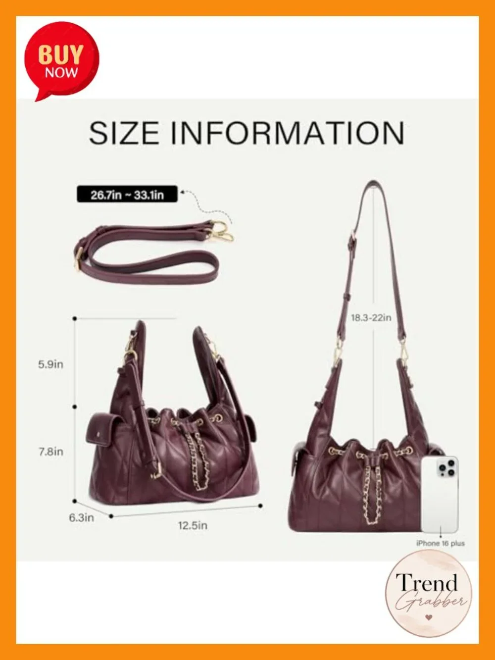 Quilted Vegan Leather Hobo Bag with Adjustable Strap, Slouchy Shoulder Purse